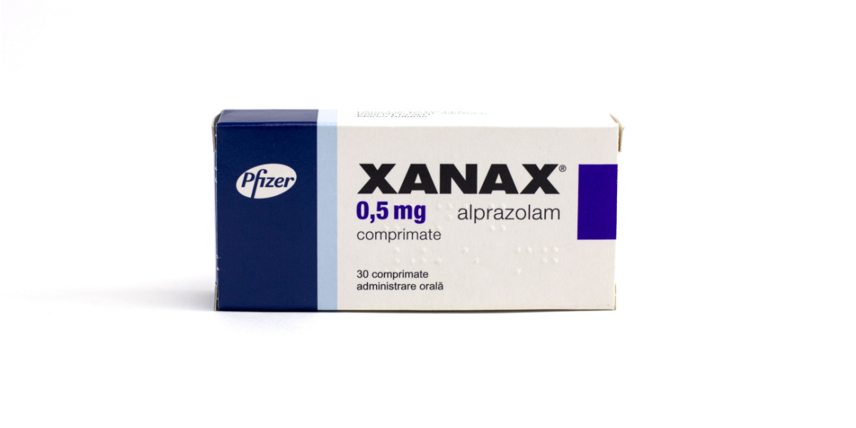 Rectangular box of Xanax 0,5 mg, 30 oral tablets.
