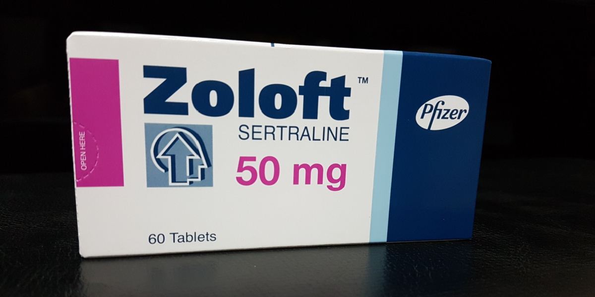 Box of Zoloft (sertraline) 50 mg tablets, 60 count.