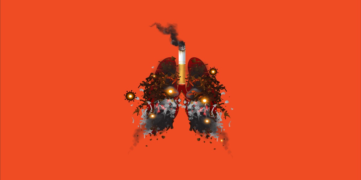 Abstract image of lungs made out of smoke and a cigarettes