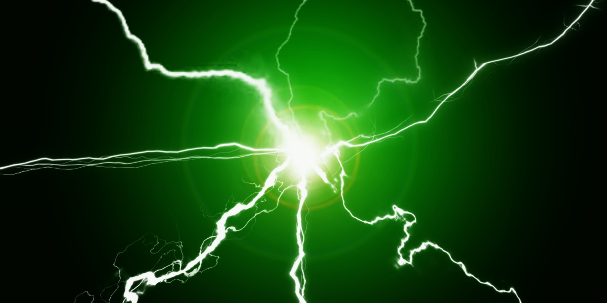 a photo of a green zap over a black background