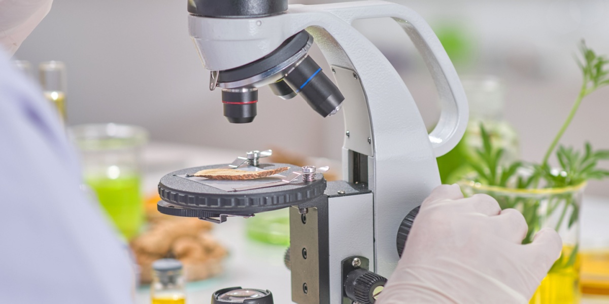 a photo of ibogaine sample on a microscope in a laboratory for ibogaine research