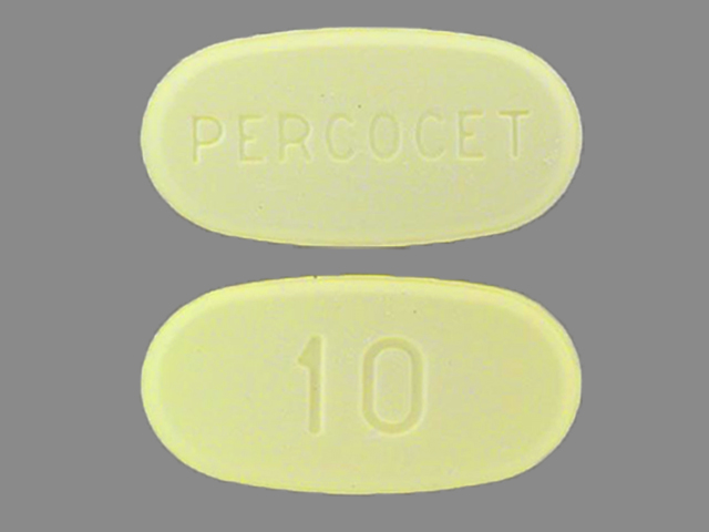 10 mg oxycodone and 325 mg acetaminophen pill front and back view