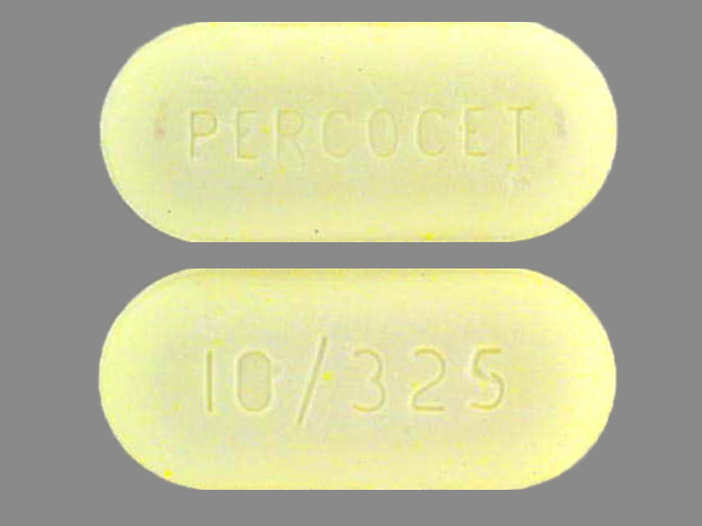 10 mg oxycodone and 325 mg acetaminophen pill front and back view